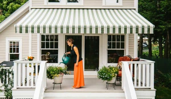 Retractable awning over a Long Island patio