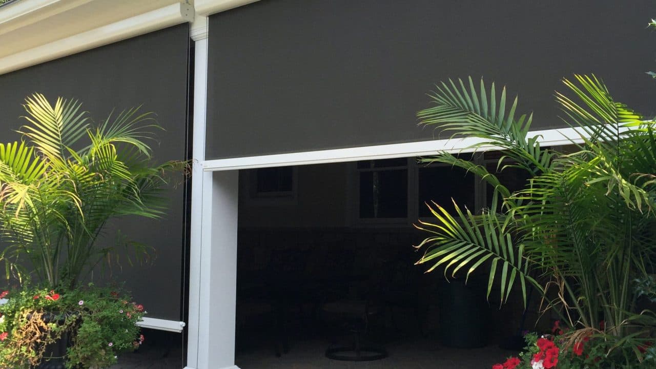 Exterior solar shades on a Long Island porch